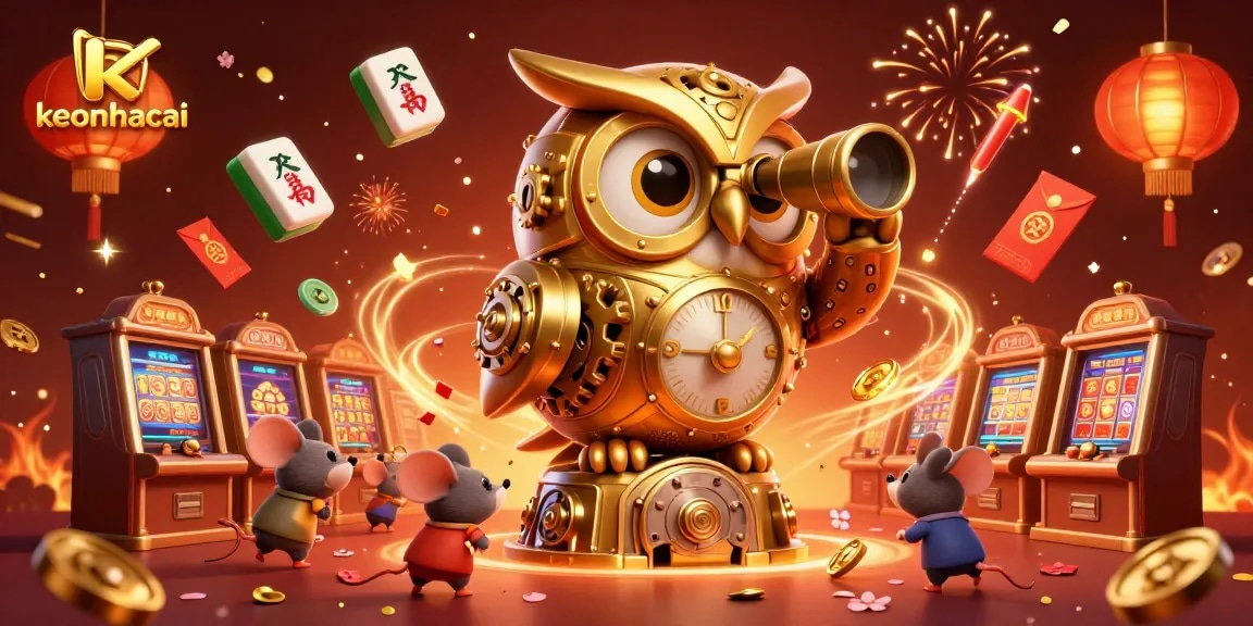 Experience the excitement of keonhacai with slot machines, loyal owl, and vibrant casino atmosphere.