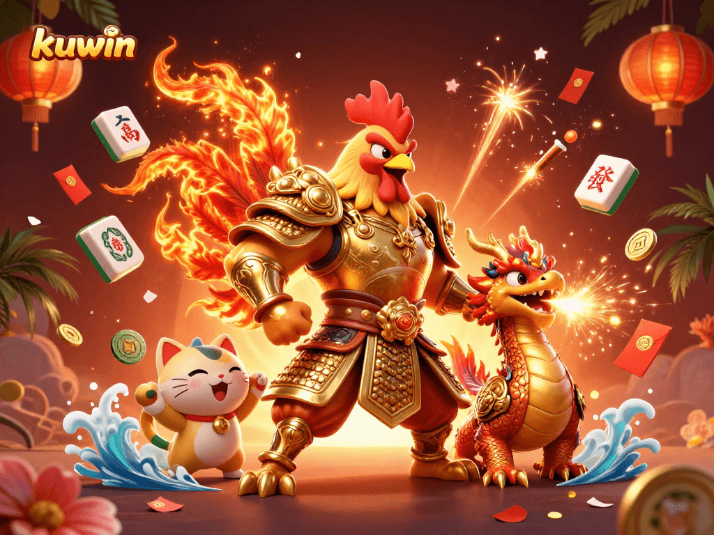 Kuwin welcomes you to epic gaming adventures, featuring stunning characters and vibrant casino elements.