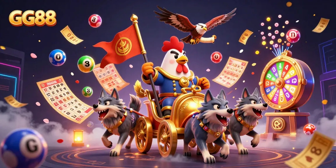 Engage in thrilling gameplay with GG88, featuring a rooster warlord and dynamic lottery elements.