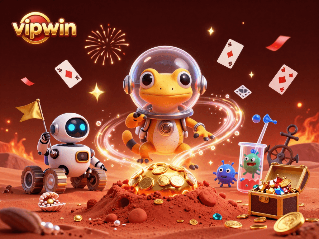 Win big at vipwin with a playful Martian gecko in a vibrant casino adventure filled with treasures!