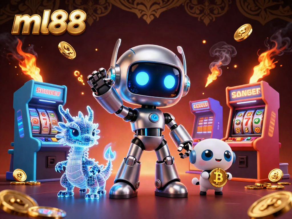 Experience vibrant gameplay with ml88 featuring a cyberpunk robot and interactive casino elements.