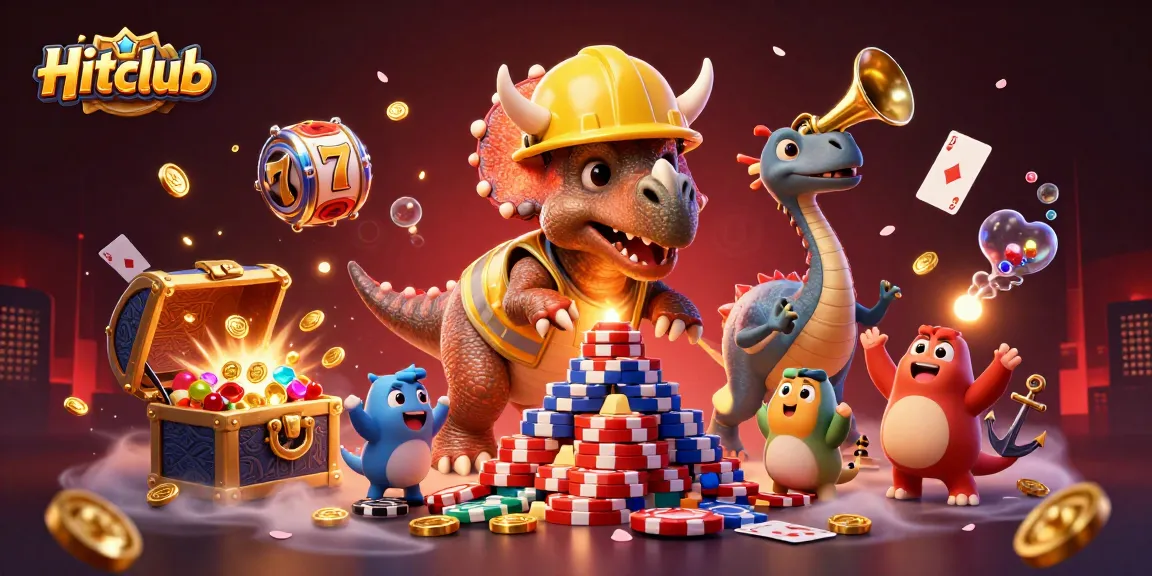 Experience gaming excitement at Hitclub with thrilling 3D characters building poker chip towers.