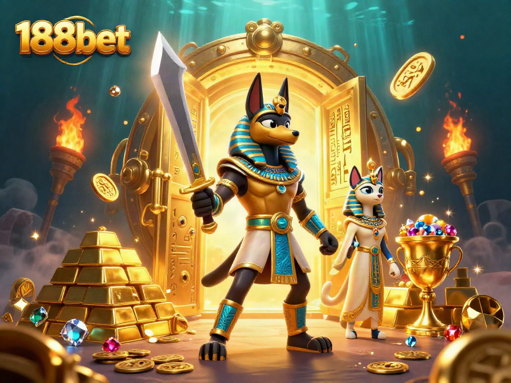 Engage in thrilling adventures with 188bet's vibrant casino scene featuring treasures and Egyptian mythology.