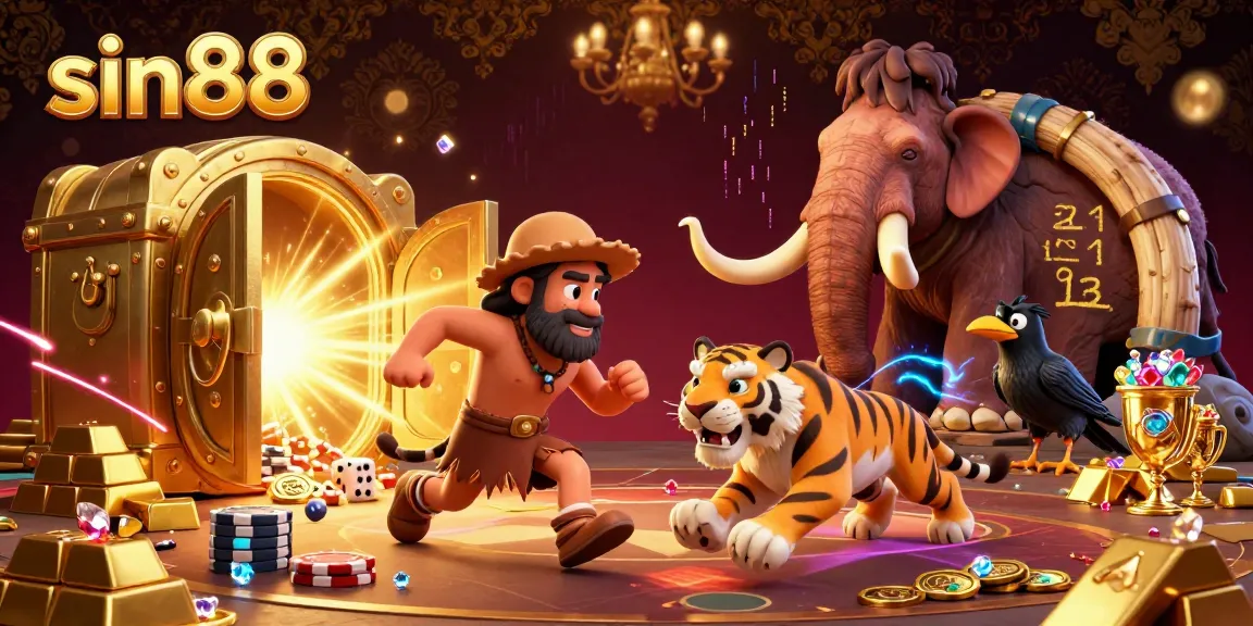 Engage in thrilling moments at sin88's prehistoric casino with stone poker chips and captivating treasures.