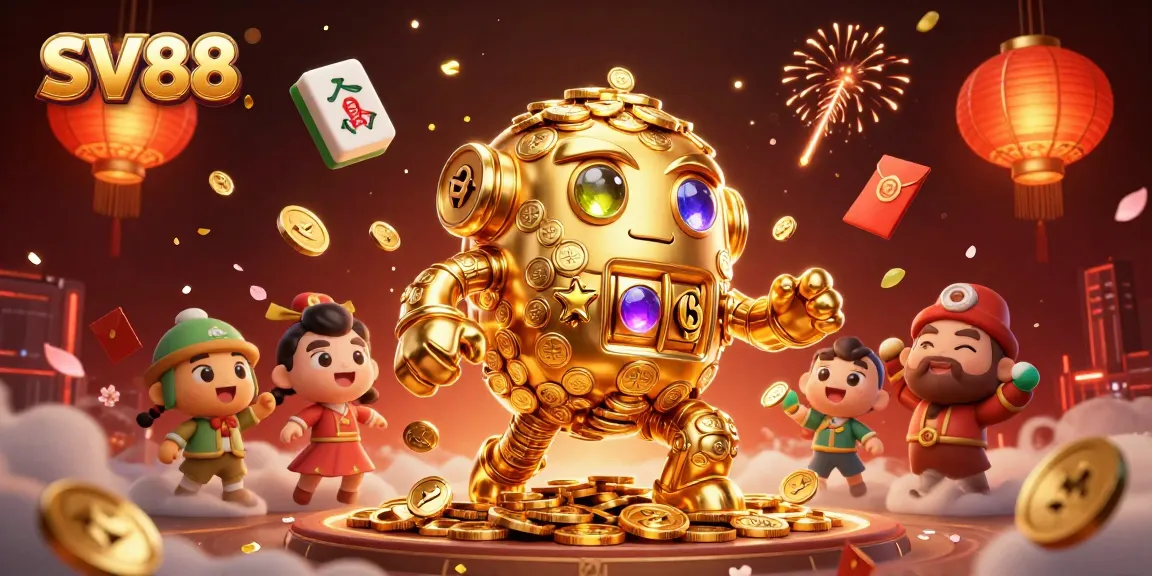 Experience the thrill of SV88 with dynamic golden golem and vibrant casino elements.
