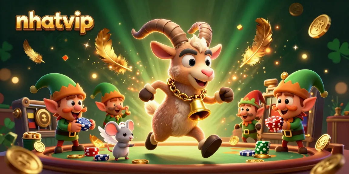 Nhatvip casino illustration showcasing an exciting gaming environment with playful characters and vibrant elements.