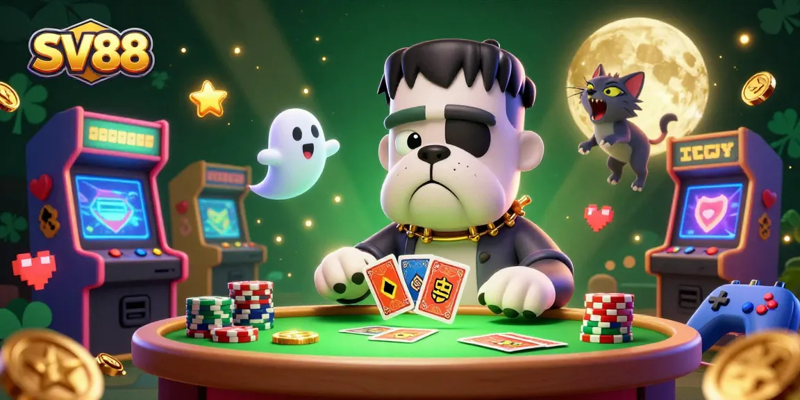 Experience thrilling gameplay at SV88, where a Frankenstein bulldog dealer interacts with lively game elements, combining excitement and strategy.