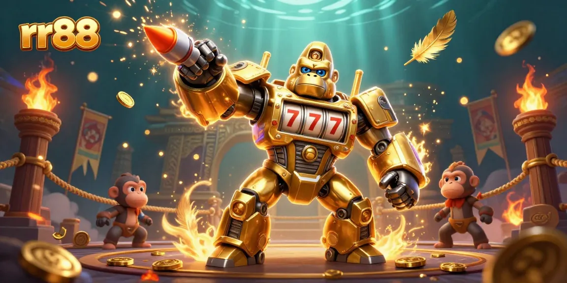 Experience the thrilling world of rr88 with a dynamic golden gorilla mech and exciting casino elements.