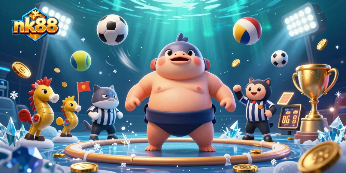 Experience nk88's thrilling underwater gambling scene with vibrant characters and dynamic game elements.