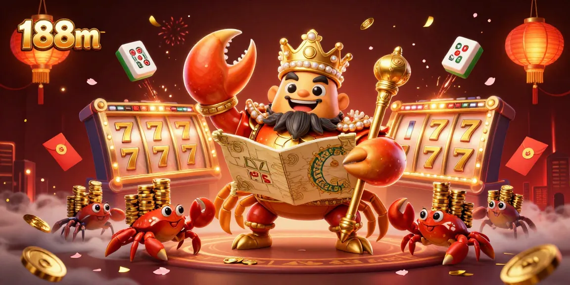 Experience thrilling gameplay at 188m with a vibrant 3D casino scene featuring a golden crab emperor.