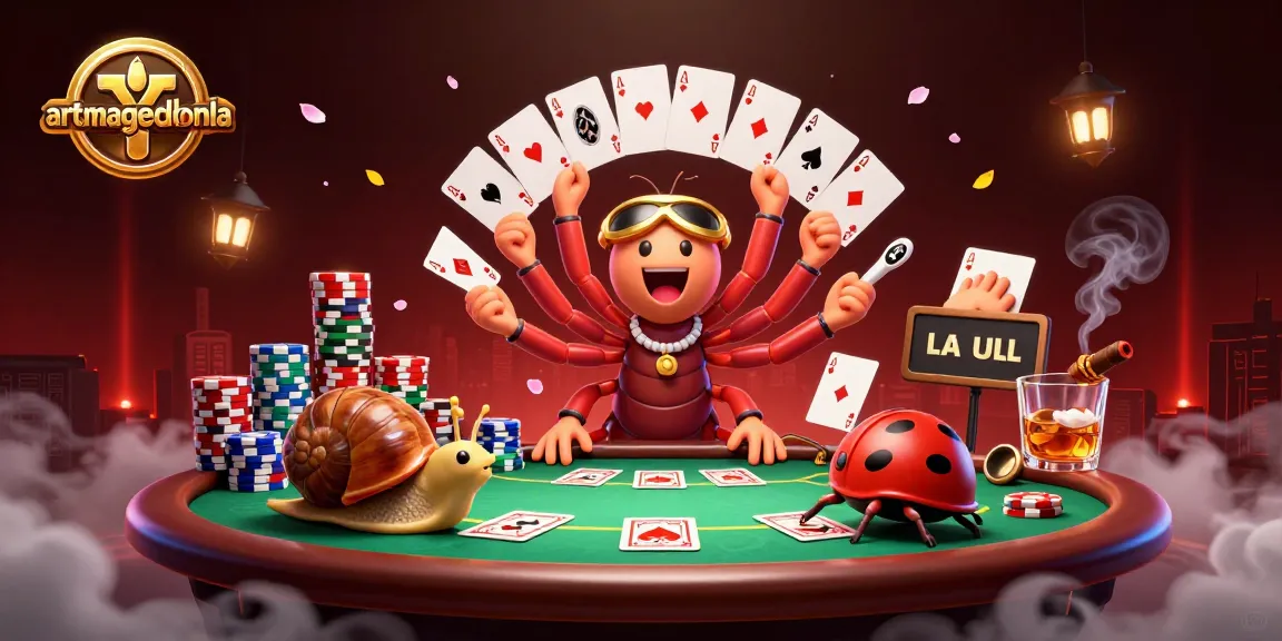 Experience artmageddonla with a vibrant 3D casino scene featuring a millipede dealer and high-stakes action.