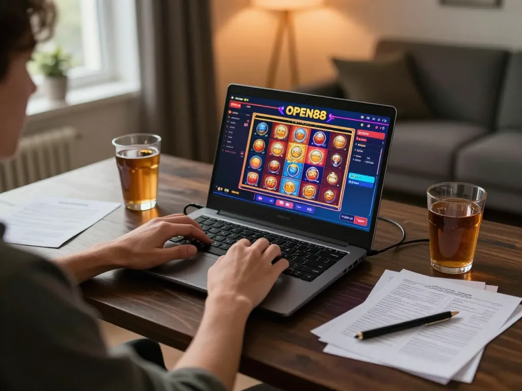 Engaging gameplay at open88 online casino with vibrant slot game experience displayed on laptop