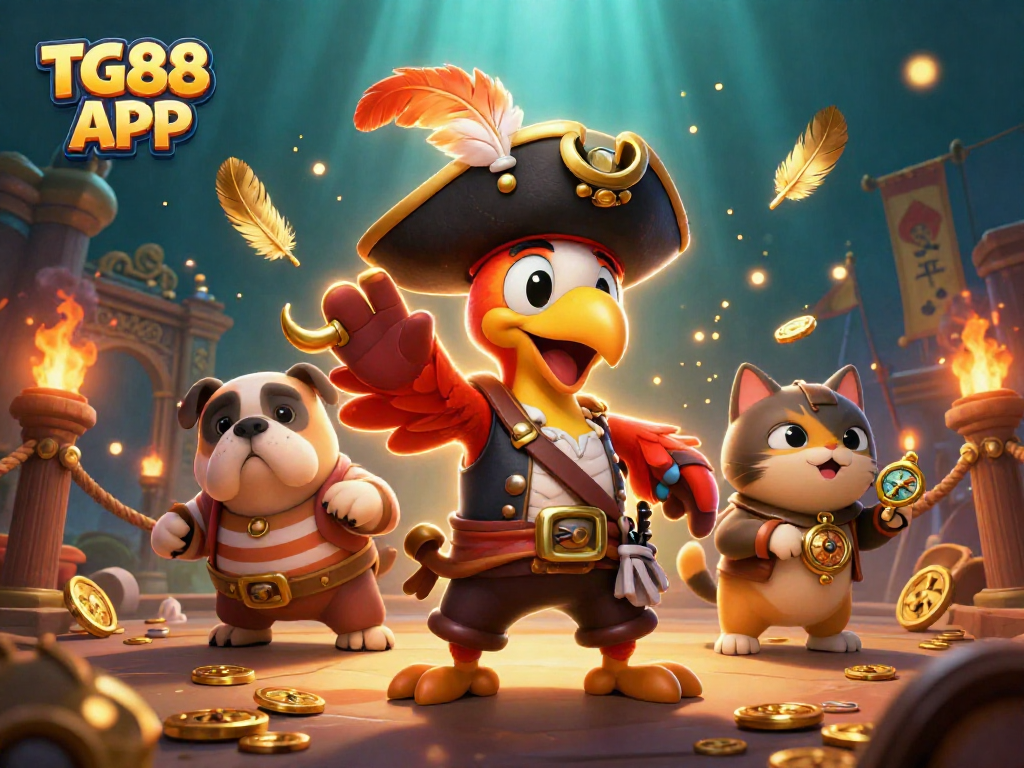 Experience the excitement of TG88 APP with immersive gaming elements in a vibrant 3D cartoon scene.