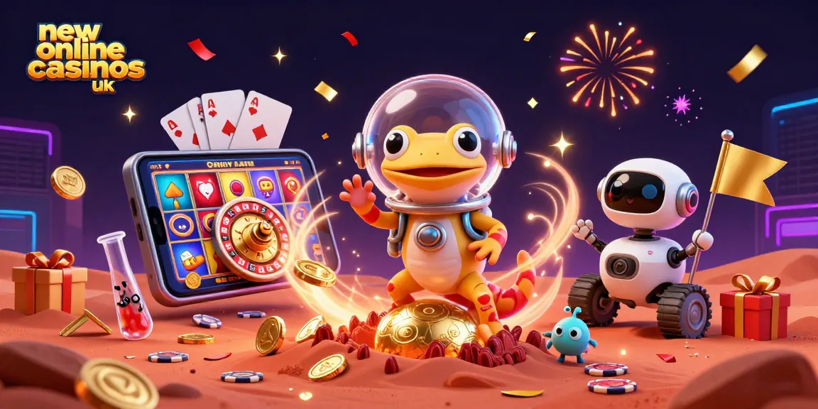 Join the excitement of new online casinos UK with vibrant gaming elements and fun illustrations.