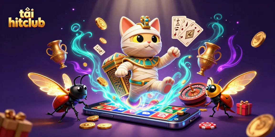 Engage with the stunning scene featuring tải hitclub, as a mummy cat and scarab beetle burst into the casino world.