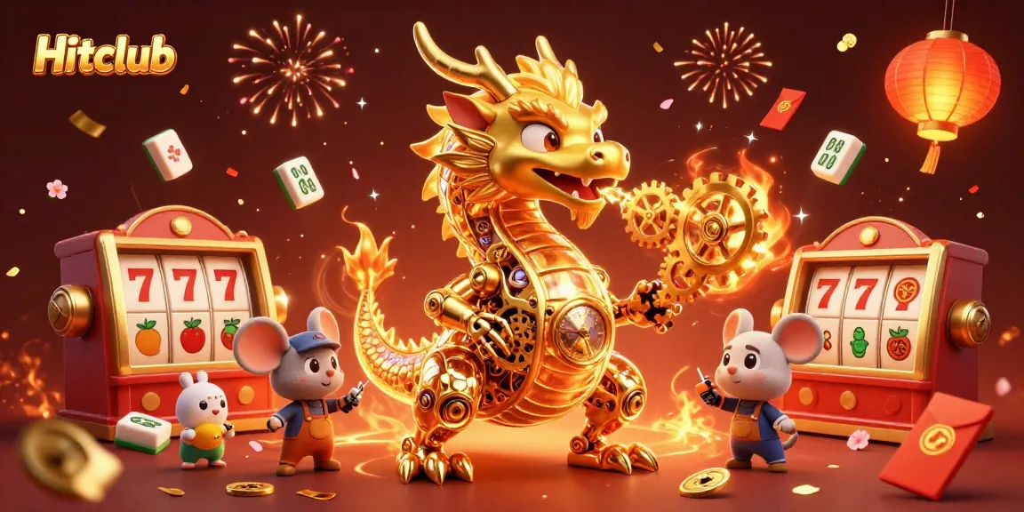Engage with Hitclub's thrilling slots, featuring dynamic scenes of golden treasures and festive celebrations.