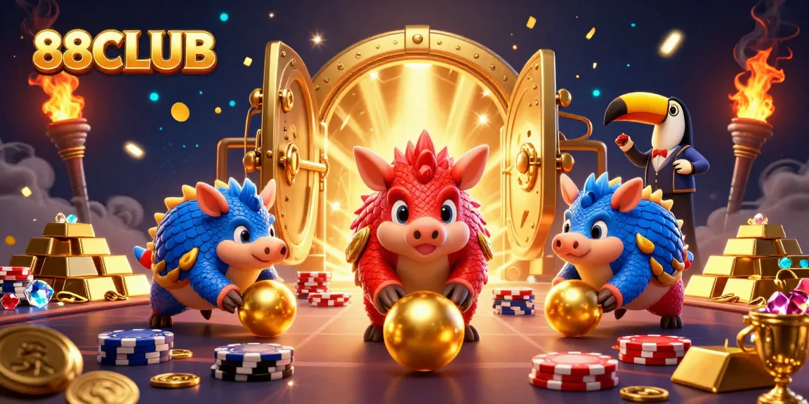 Experience thrilling gameplay at 88CLUB with vibrant pangolins competing in a dynamic casino scene.