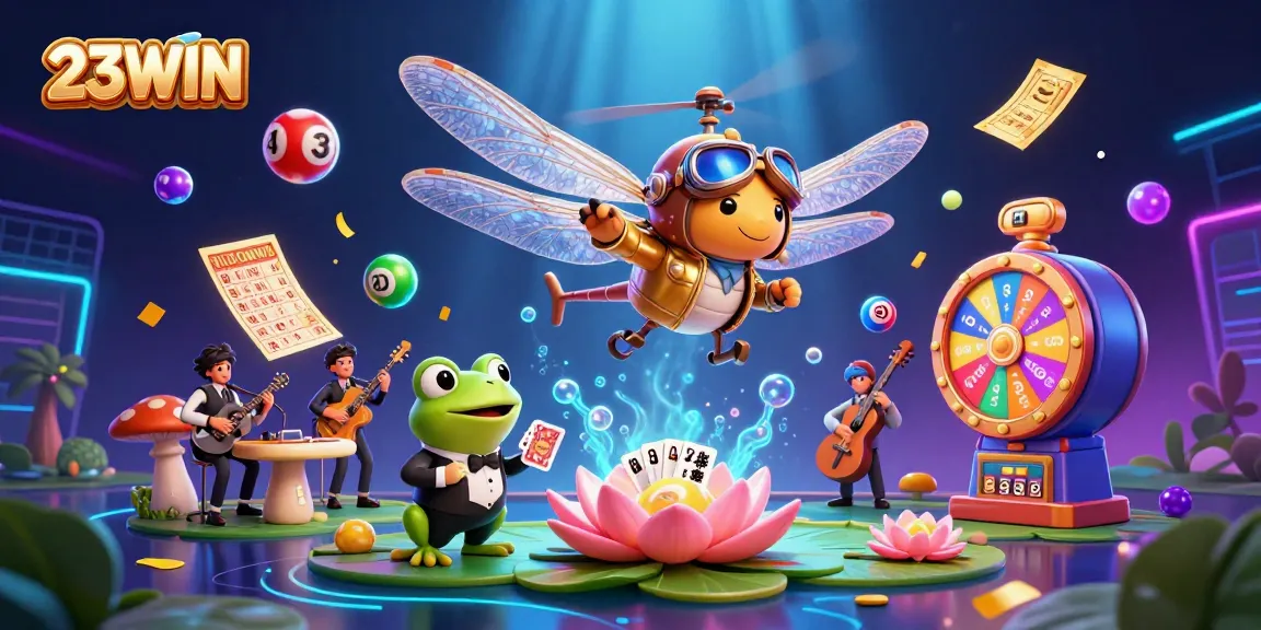 Engage with the exciting world of 23WIN casino, featuring dynamic gaming elements and vibrant characters.