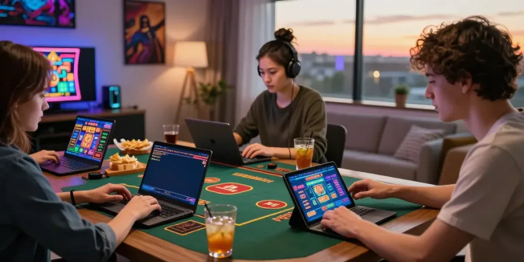 Players enjoying games not on gamstop in a cozy gaming setup.