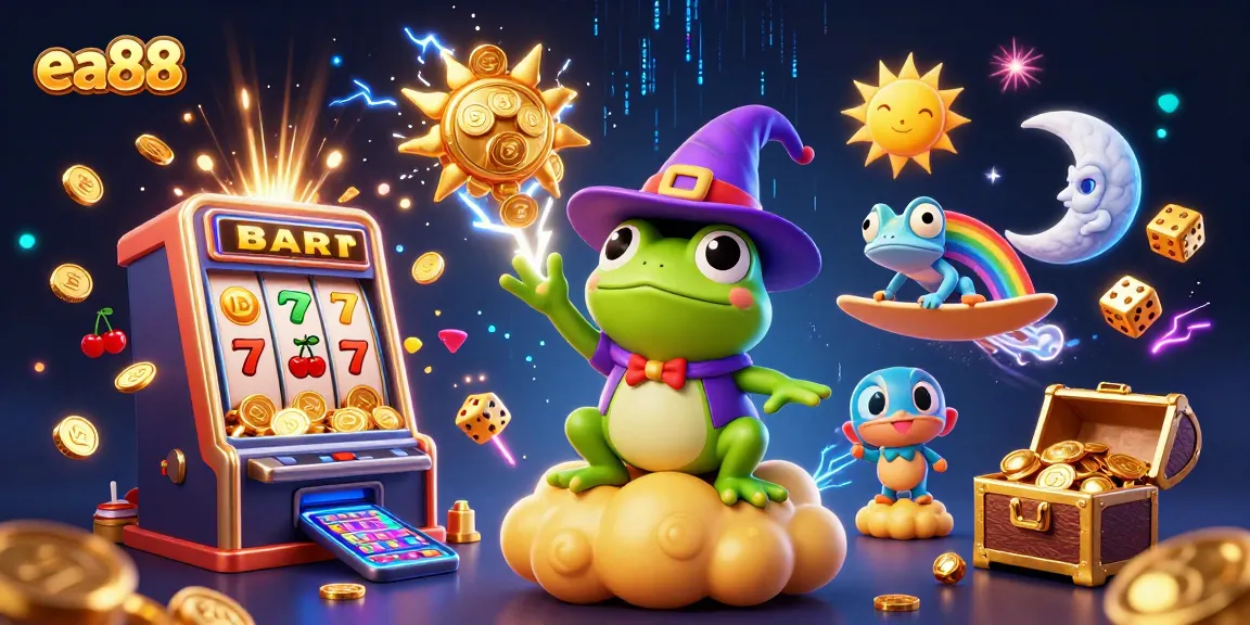 Experience the thrill of gambling at ea88 with magical 3D characters showering golden coins.