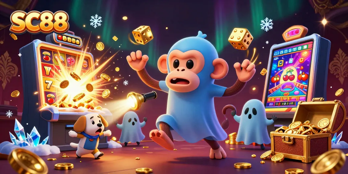 Engage with SC88 slots and jackpots as golden coins fly amidst the excitement of a haunted casino.
