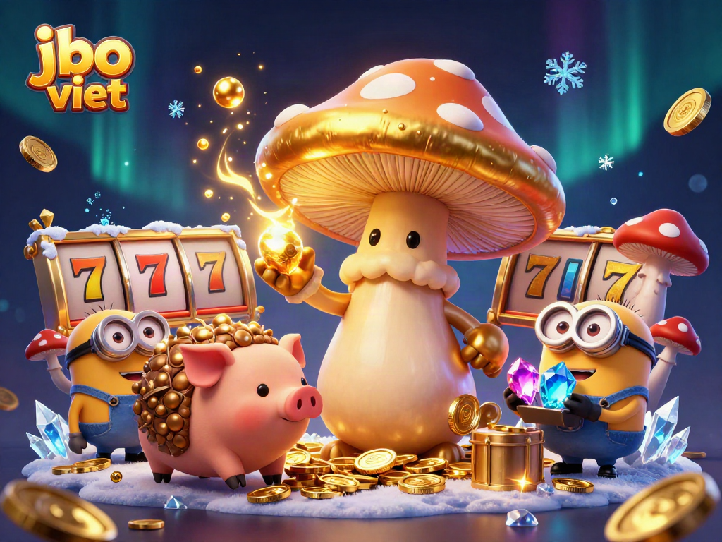 Experience the thrill of jbo viet as magical characters interact amid vibrant jackpot slots and golden coins.