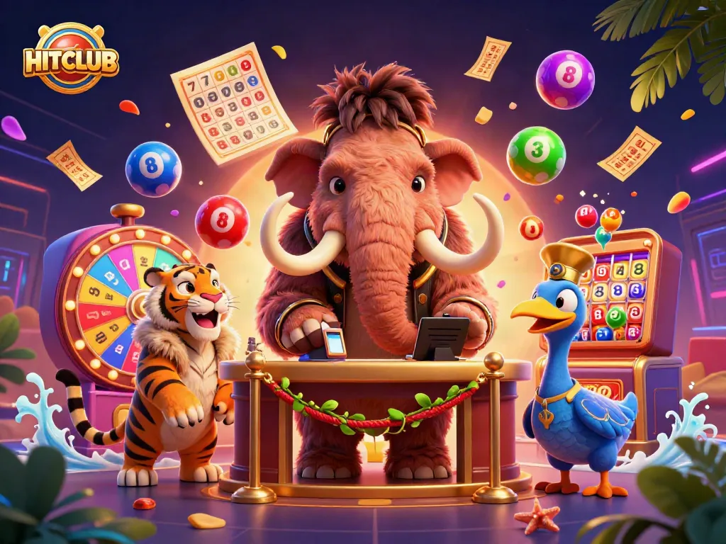 Engage with HITCLUB while enjoying vibrant casino gaming elements and characters in action.