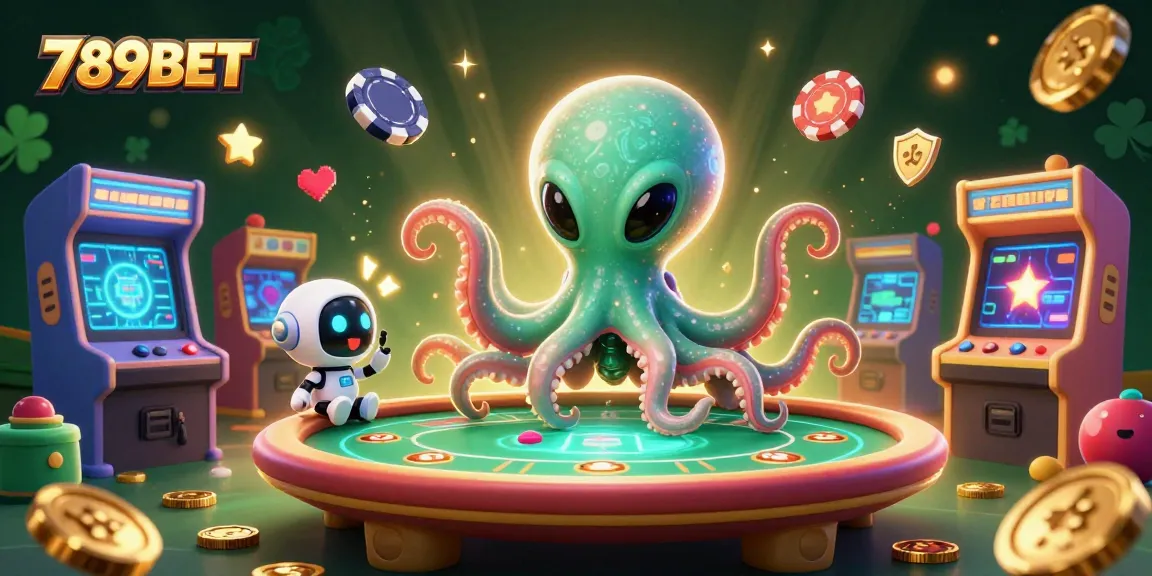 Engage with thrilling 789BET casino experiences alongside a vibrant 3D cartoon alien octopus.