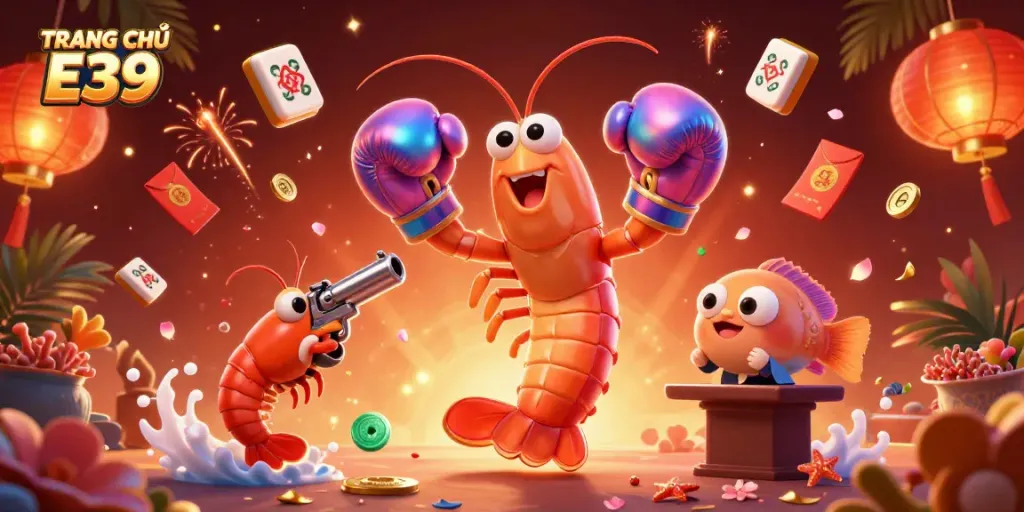 Experience thrilling casino excitement with TRANG CHỦ E39's dynamic 3D cartoon scene featuring vibrant characters and elements.
