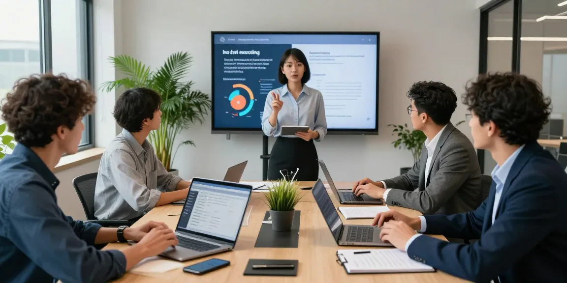 Team discussing call recording benefits in a modern office setting.