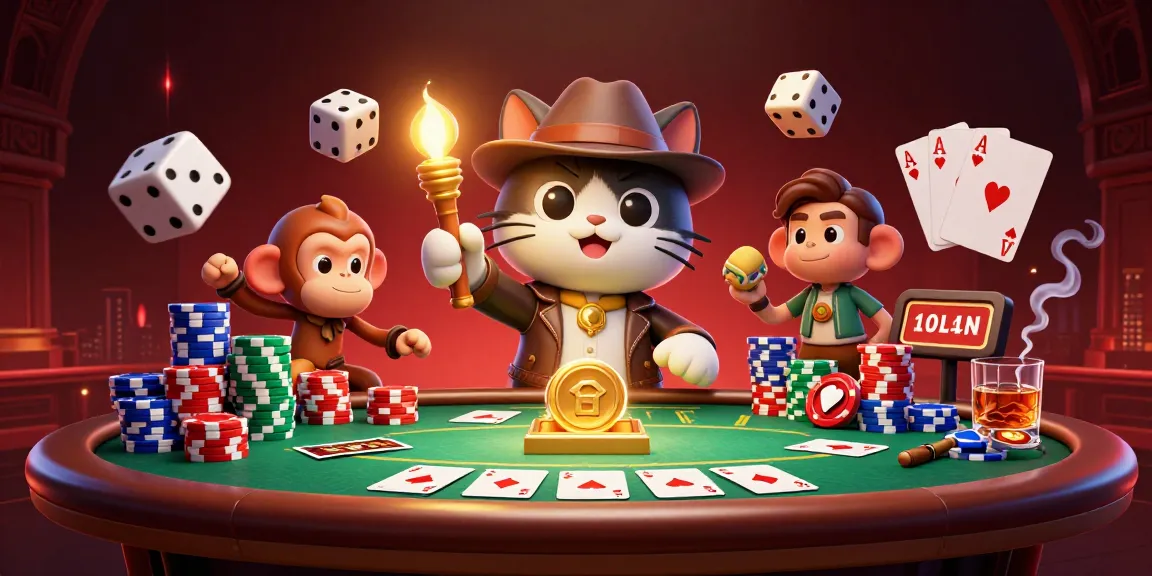 Explore the thrilling world of Jun888 with a dynamic illustration of an archaeologist cat discovering casino treasures.