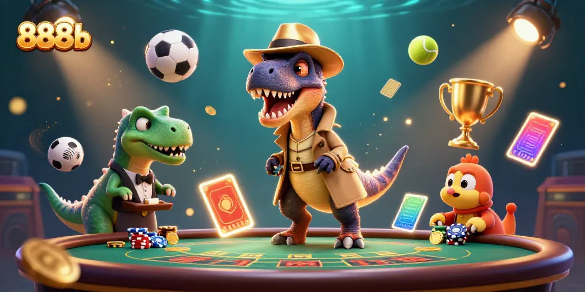 Experience thrilling gameplay at 888b with a playful velociraptor blending into a blackjack scene.