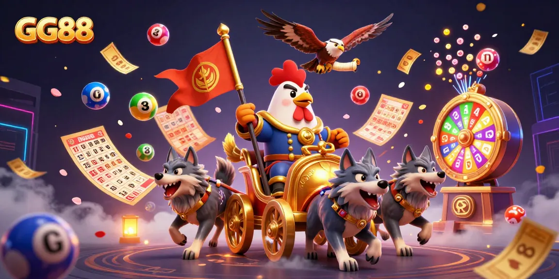 Engage in thrilling gameplay with GG88, featuring a rooster warlord and dynamic lottery elements.