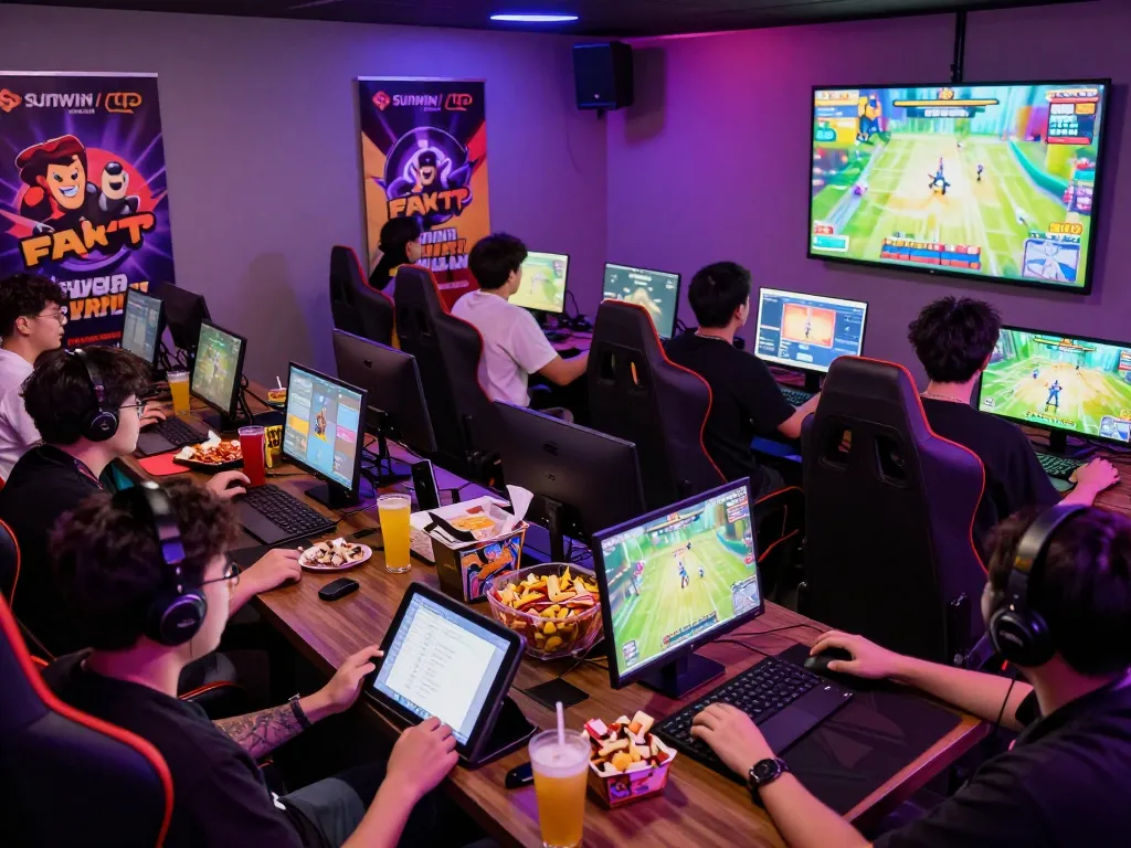 Players enjoying diverse Sunwin games in a vibrant gaming lounge atmosphere.