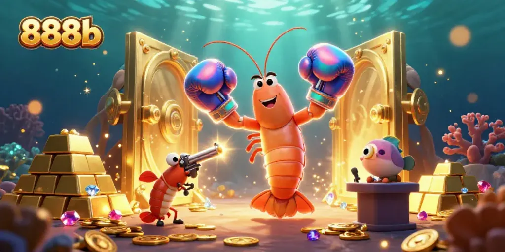 Experience thrilling wins with 888b in this vibrant underwater casino scene featuring rich treasures.
