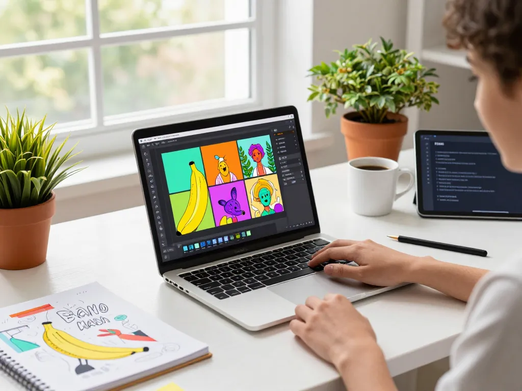 User interacting with Banana Nano AI image editor showcasing advanced nano banana flash capabilities and creative design environment.