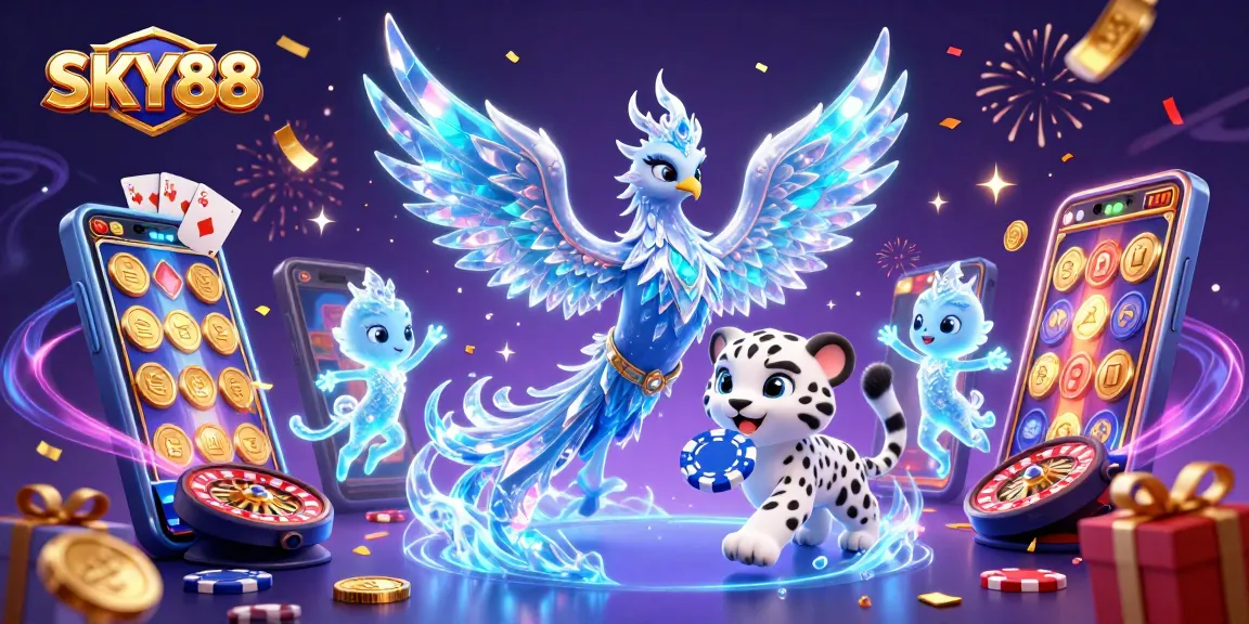 Experience thrilling games with SKY88's vibrant casino scene featuring rich graphics and engaging characters.