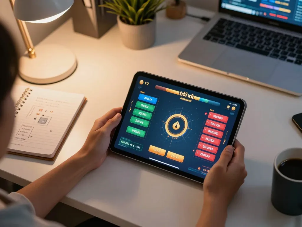 Engaging gameplay of tài xỉu md5 on a tablet, showcasing strategic betting options in a cozy home gaming setup.