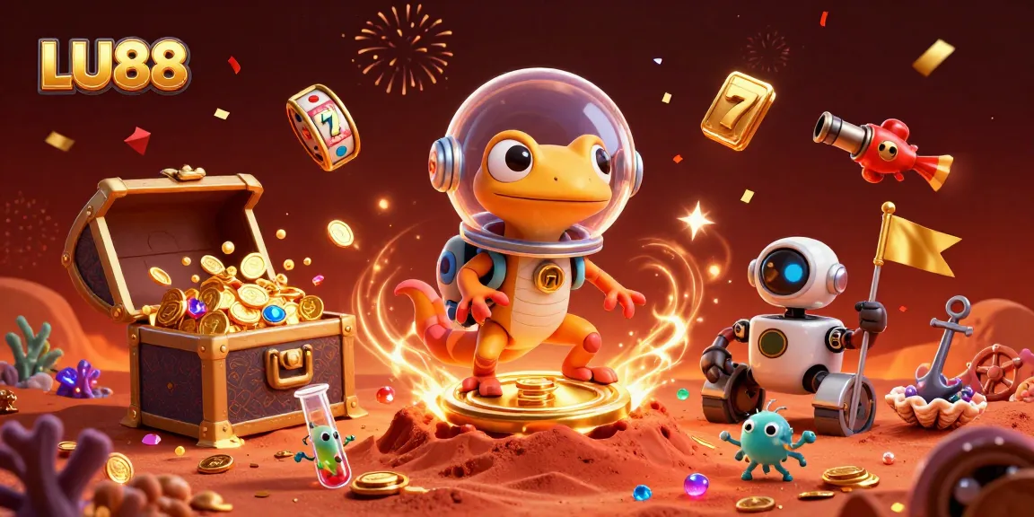 LU88 players winning at an exciting alien casino adventure with vibrant treasures and festive atmosphere.