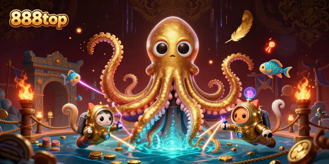 Experience thrilling gameplay with 888top's vibrant casino adventure featuring a kraken, diving cat, and gold treasures!