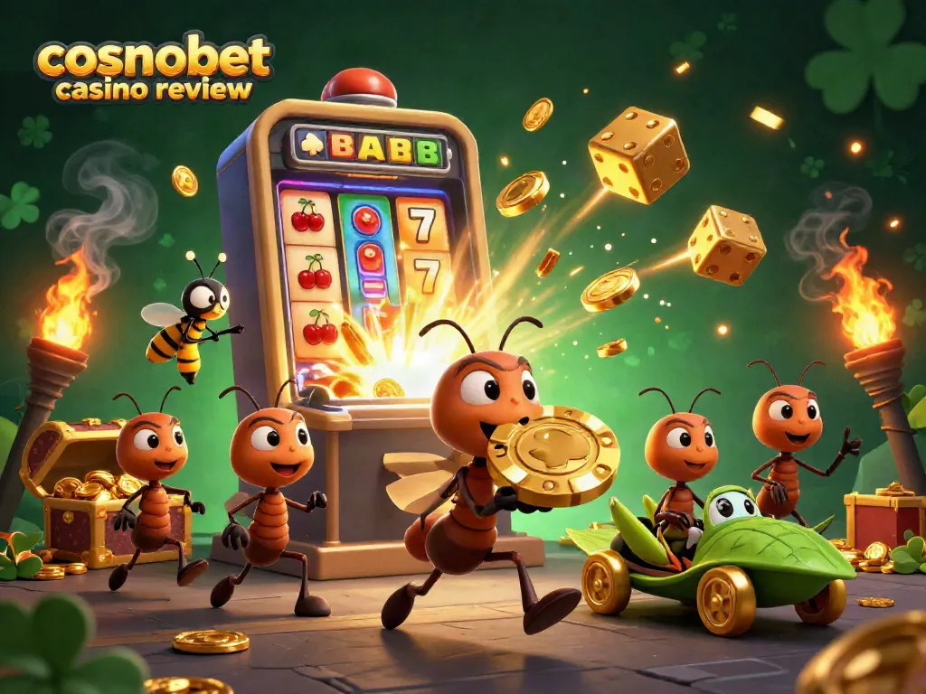 Engage with the cosmobet casino review as ants navigate a vibrant casino heist scene.