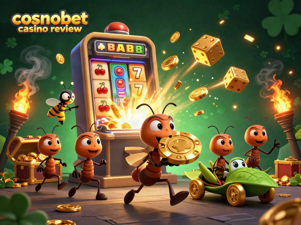 Engage with the cosmobet casino review as ants navigate a vibrant casino heist scene.