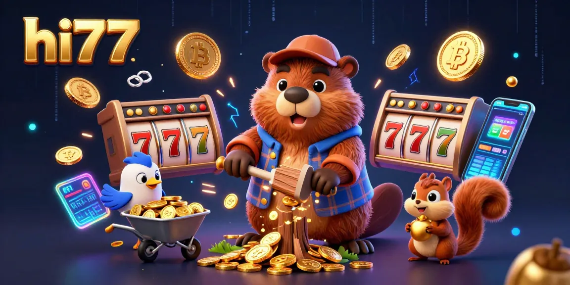 hi77 players enjoying exciting rewards with a lumberjack beaver while collecting golden coins