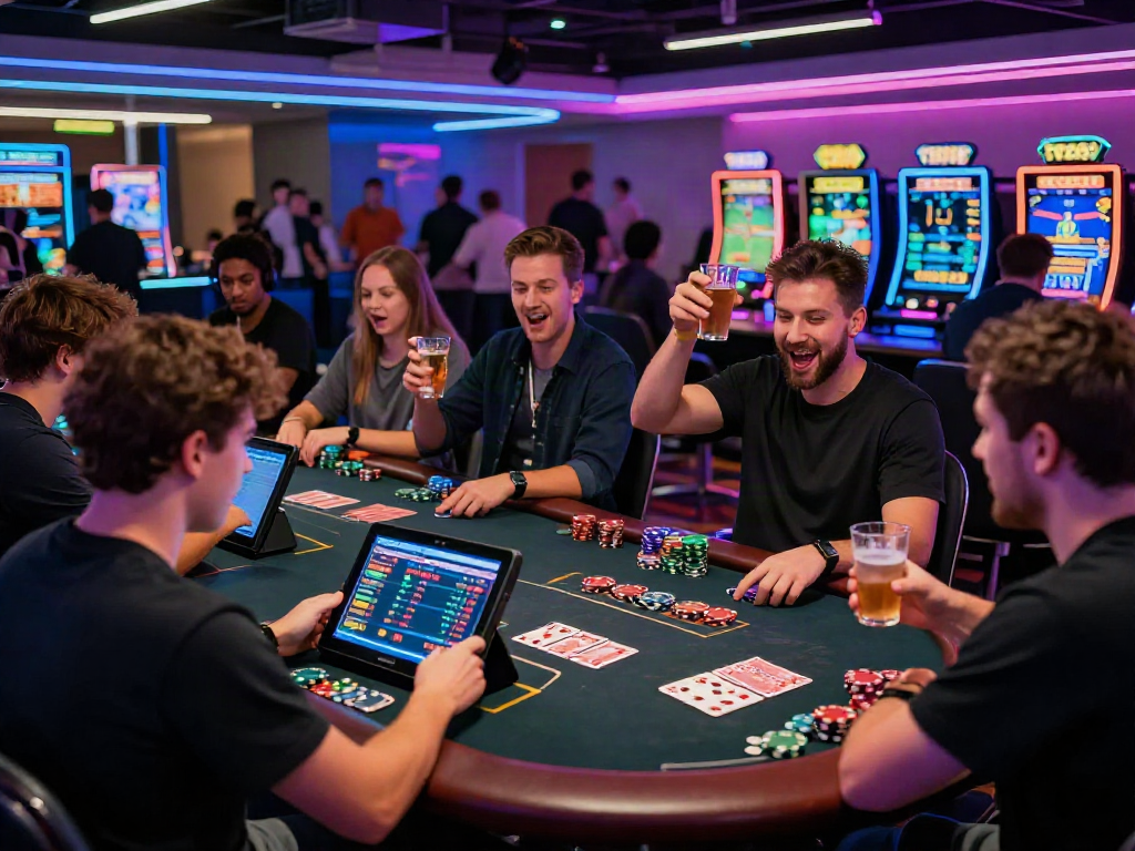 Exciting TX88 gaming arena filled with players engaging in live sports betting and casino games.