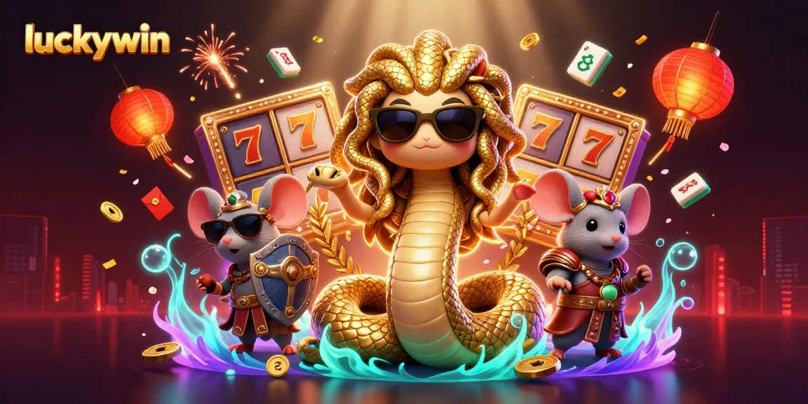 Experience winning excitement at luckywin with animated Medusa and casino symbols in a vibrant scene.