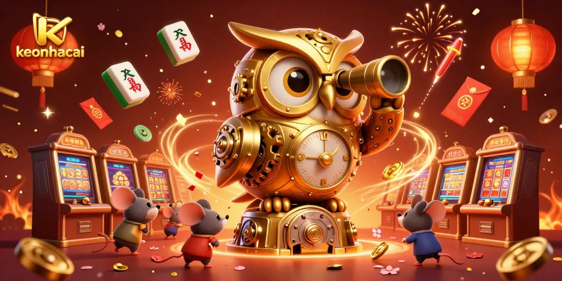 Experience the excitement of keonhacai with slot machines, loyal owl, and vibrant casino atmosphere.