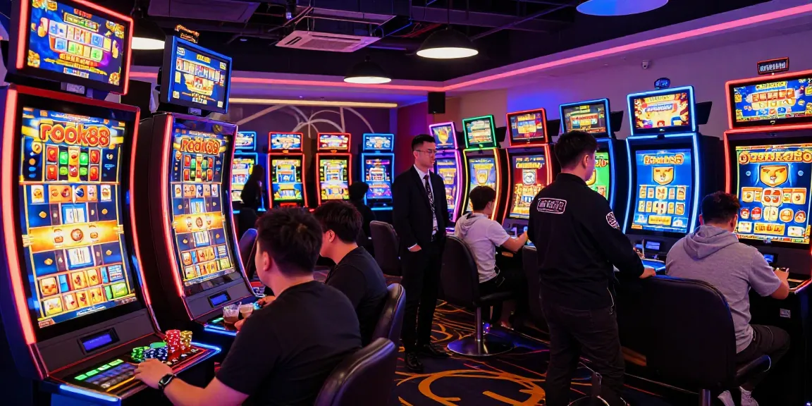 Exciting gaming scene featuring players enjoying the rokok88 slot amidst vibrant casino ambiance.