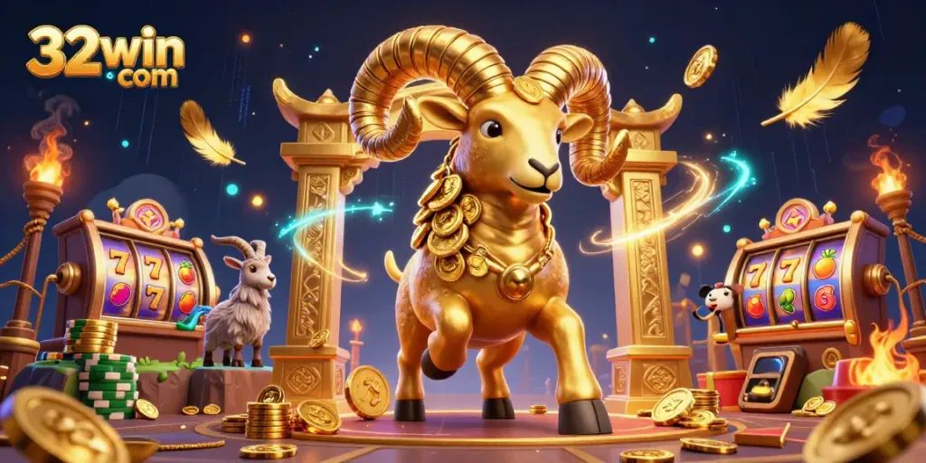 Experience thrilling action with 32win com in a vibrant golden casino scene filled with excitement.