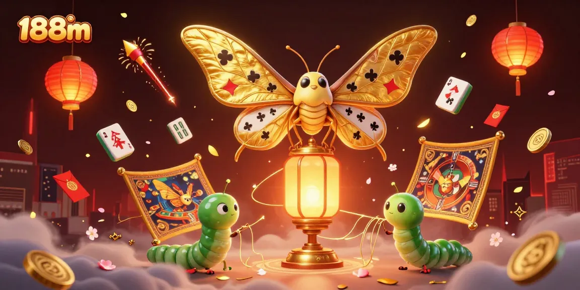 Experience thrilling gaming at 188m with an enchanting scene of moths and casino elements.