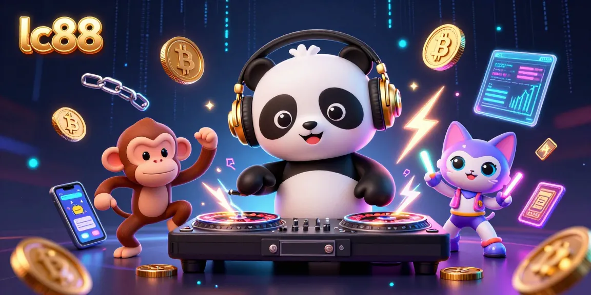 Spin and win at lc88 with a lively DJ panda, engaging characters, and vibrant crypto elements!